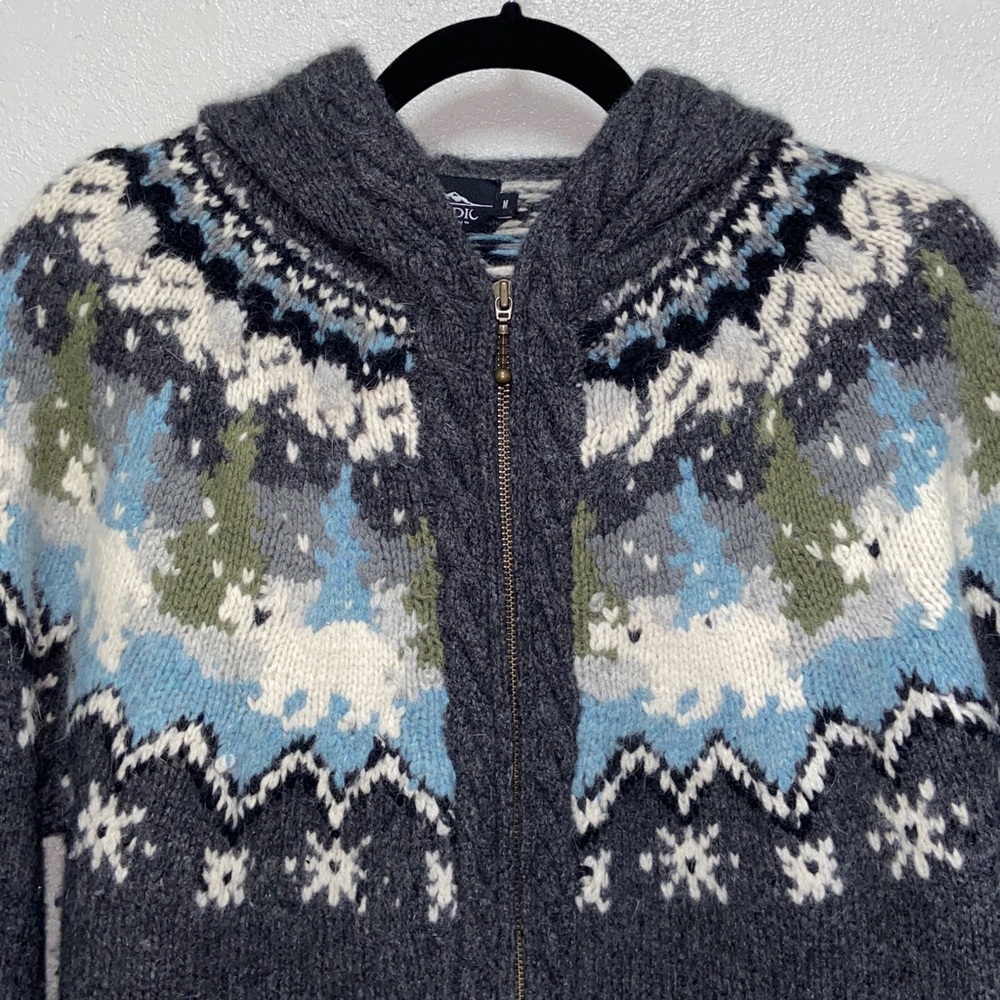 Icelandic Design Lambswool Angora Gray Full Zip Hooded Cardigan Sweater 3645